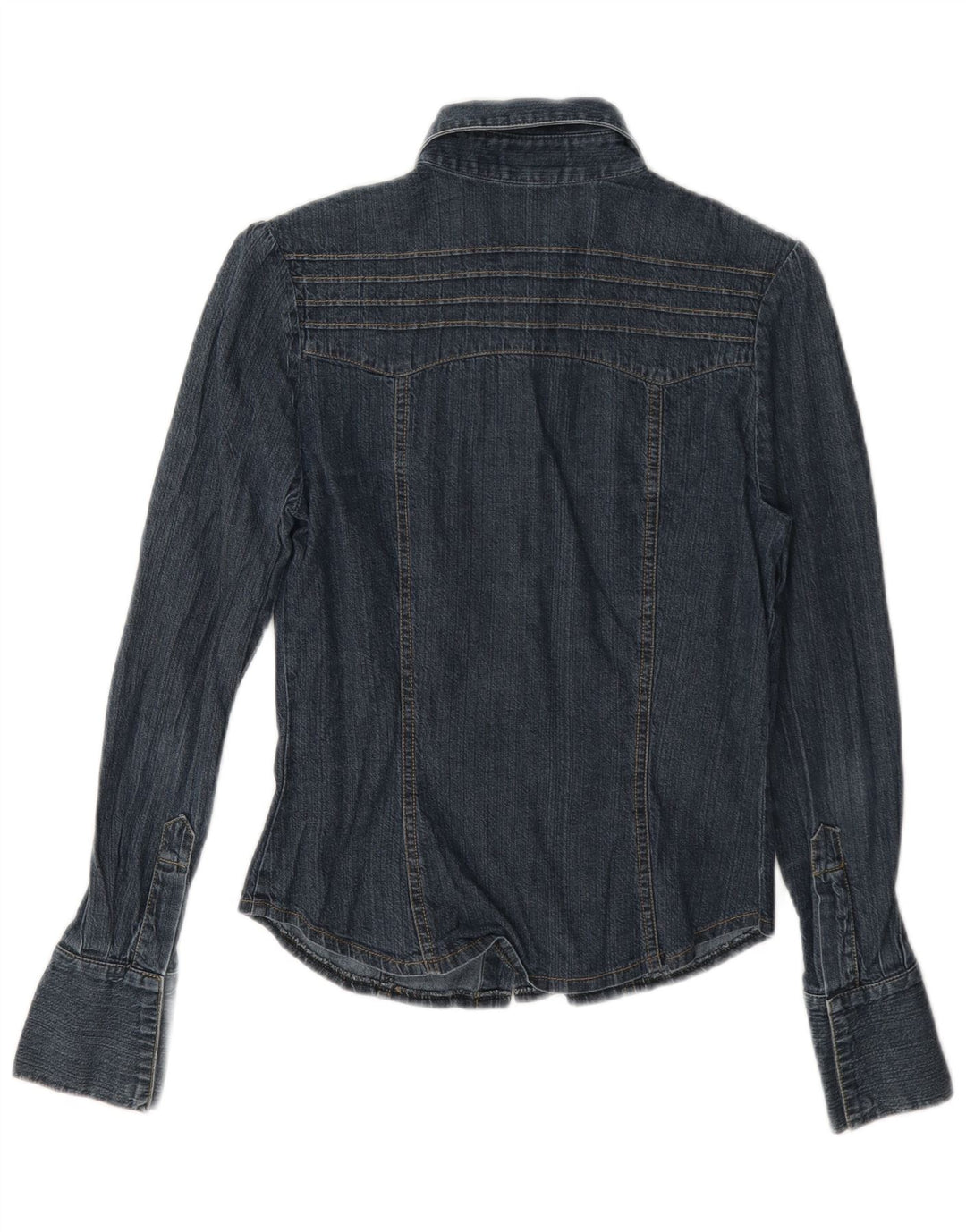 Camisa jeans feminina Oasis UK 8 pequena algodão azul marinho