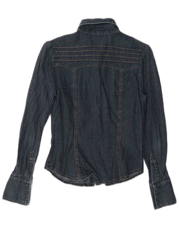 Camisa jeans feminina Oasis UK 8 pequena algodão azul marinho