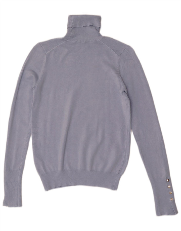 Suéter feminino Zara com gola redonda e viscose azul pequena Reino Unido 10