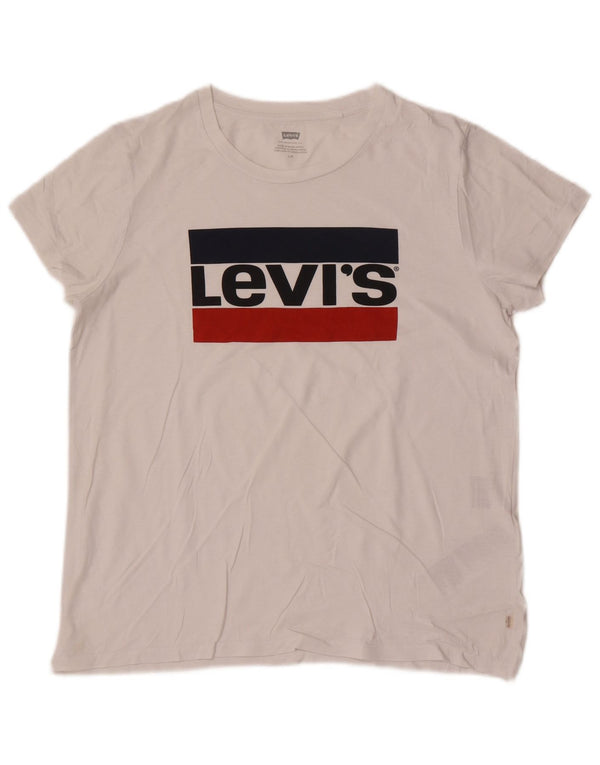 Camiseta feminina gráfica Levi's UK 14 grande algodão branco