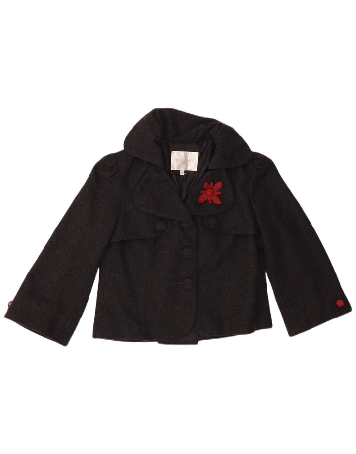 Jaqueta bomber feminina Edina Ronay crop manga 3/4 Reino Unido 12 lã cinza médio