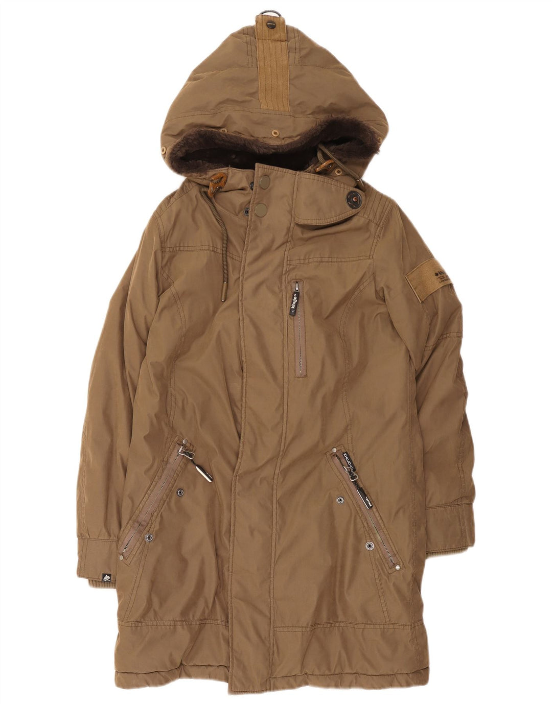 Jaqueta Parka masculina com capuz KHUJO Reino Unido 36 poliéster marrom pequeno