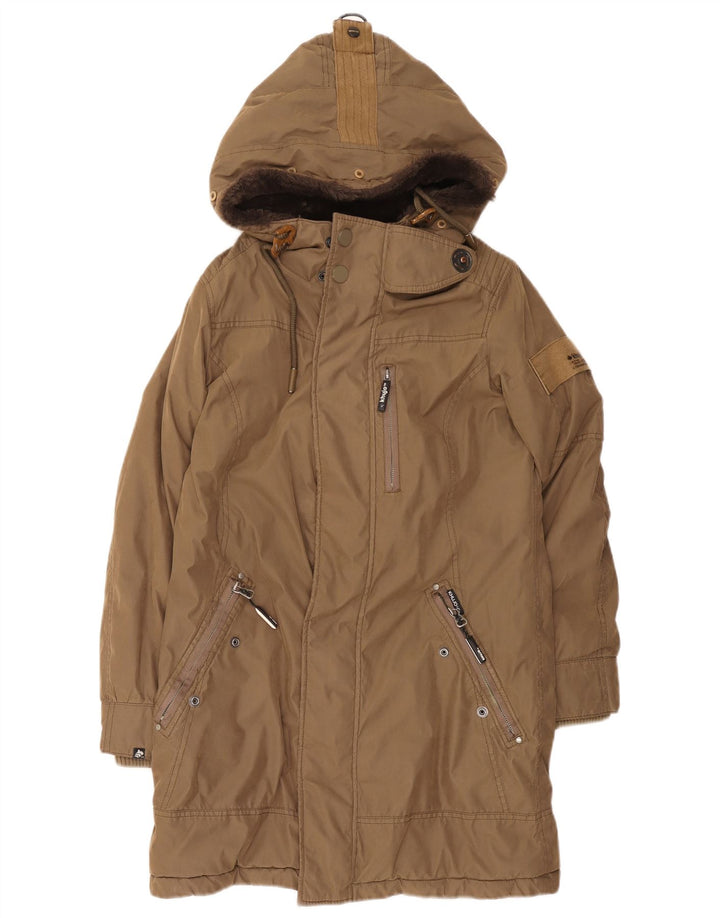 Jaqueta Parka masculina com capuz KHUJO Reino Unido 36 poliéster marrom pequeno