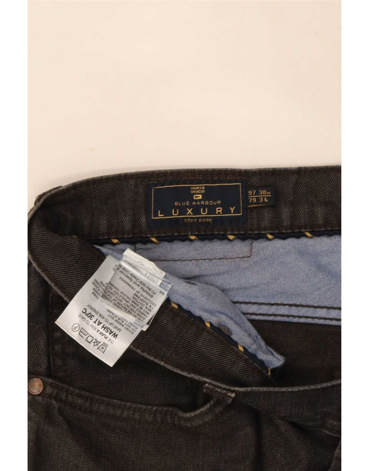 Calça jeans reta masculina Marks & Spencer Blue Harbor W38 L31 algodão preto