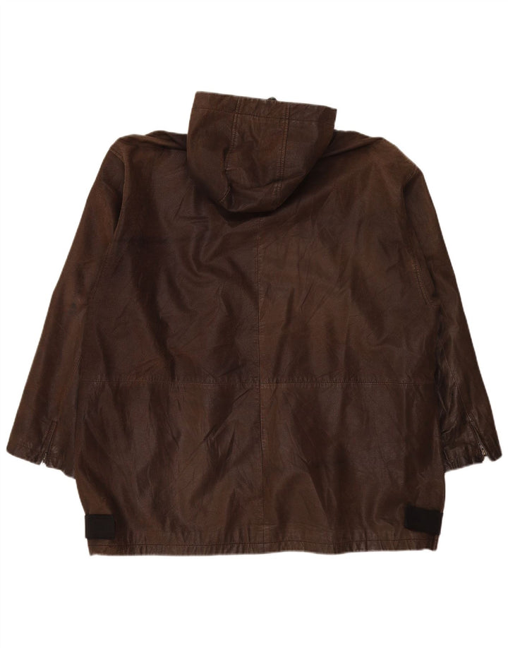 Jaqueta masculina de couro Conbipel com capuz solto IT 52 grande marrom
