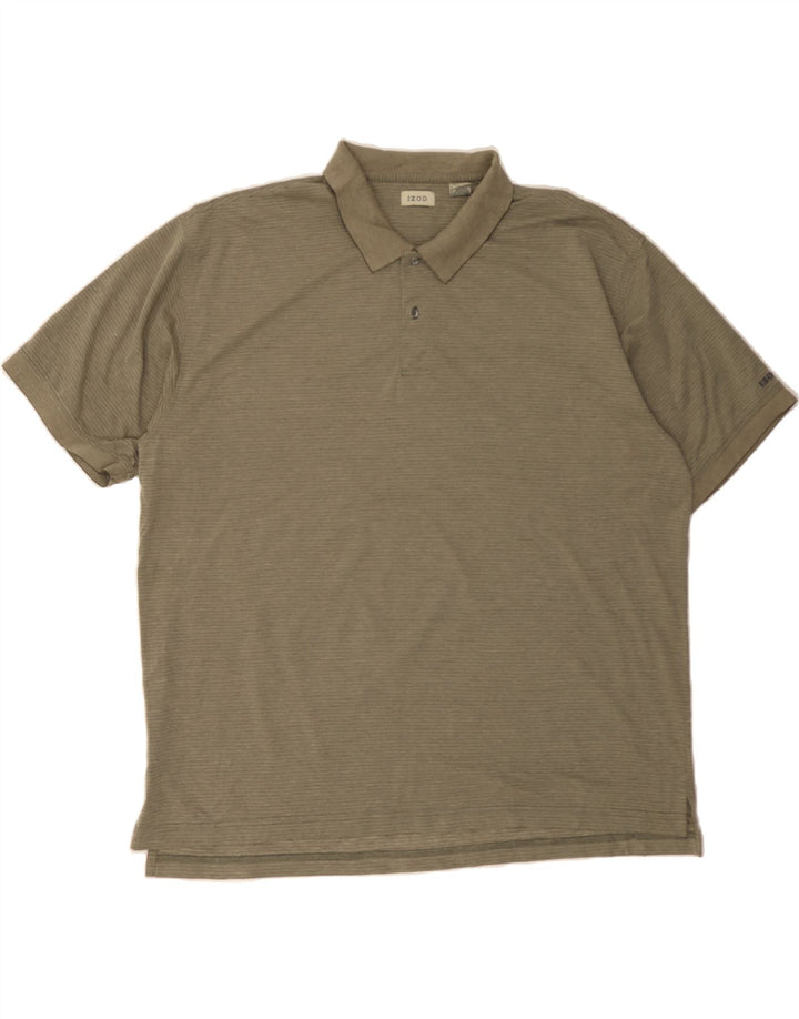 IZOD Mens Polo Shirt 2XL Beige Pinstripe Cotton Vintage Izod and Second-Hand Izod from Messina Hembry 