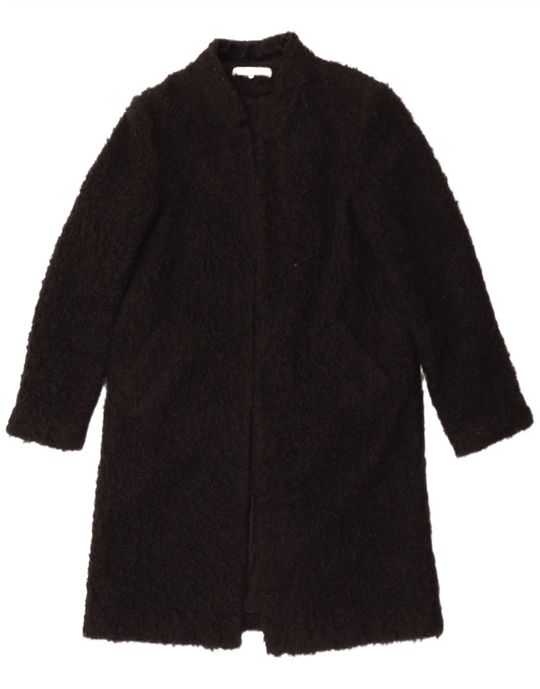 Zara Womens Teddy Open Overcoat UK 14 Médio Preto Acrílico