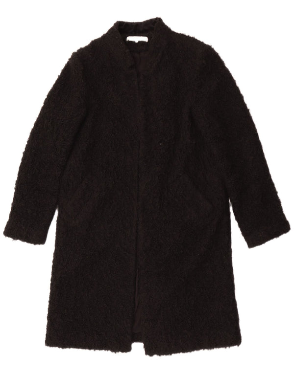 Zara Womens Teddy Open Overcoat UK 14 Médio Preto Acrílico