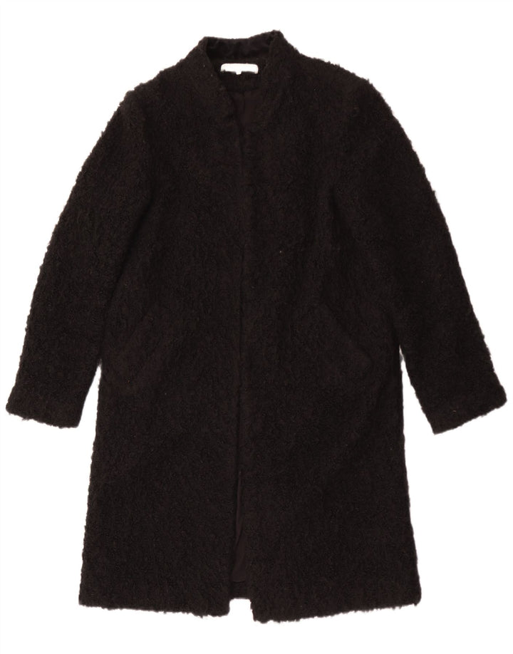 Zara Womens Teddy Open Overcoat UK 14 Médio Preto Acrílico