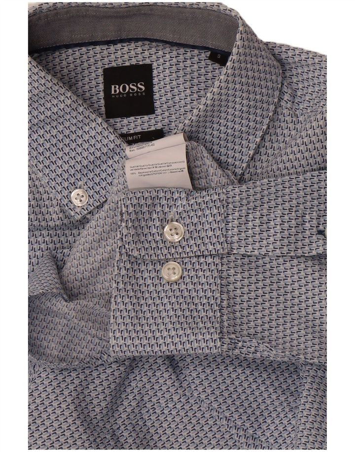 Camisa masculina Hugo Boss com estampa abstrata slim fit pequena de algodão azul
