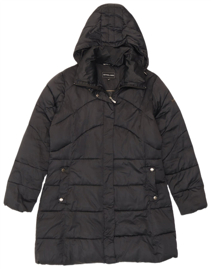 Jaqueta feminina acolchoada com capuz Astrolabio UK 14 grande poliéster preto