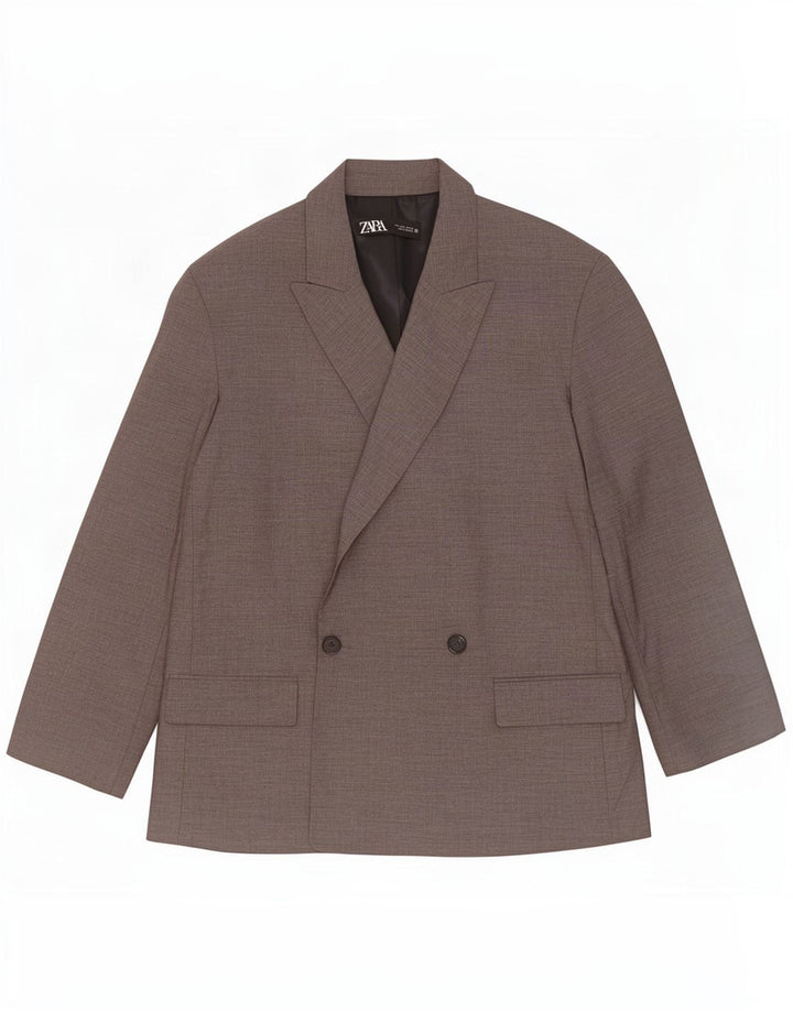 Jaqueta blazer masculina Zara com peito duplo Reino Unido 40 poliéster cinza grande