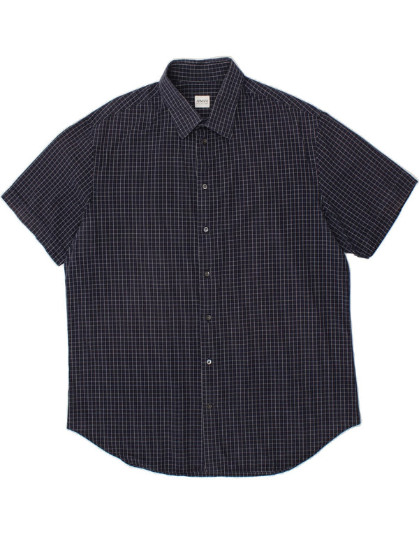 ARMANI COLLEZIONI Camisa masculina de manga curta tamanho 45/18 2XL azul marinho