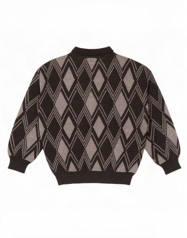 Suéter vintage masculino com gola polo XL cinza Argyle/Diamante