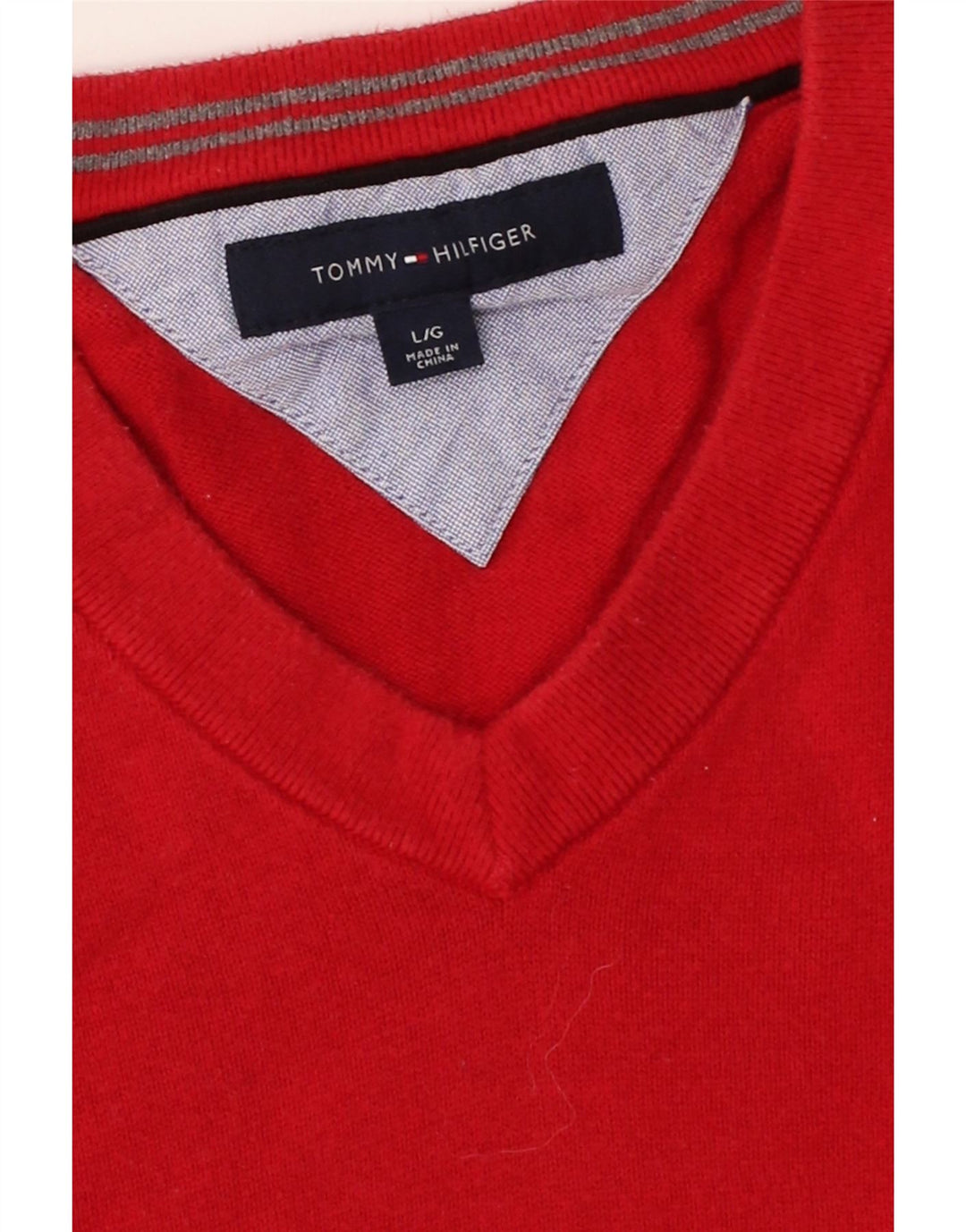 TOMMY HILFIGER Mens V-Neck Jumper Sweater Large Red Cotton Vintage Tommy Hilfiger and Second-Hand Tommy Hilfiger from Messina Hembry 