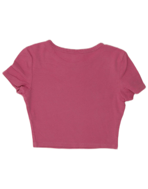 Zara Camiseta Feminina Crop Top UK 8 Pequeno Algodão Rosa