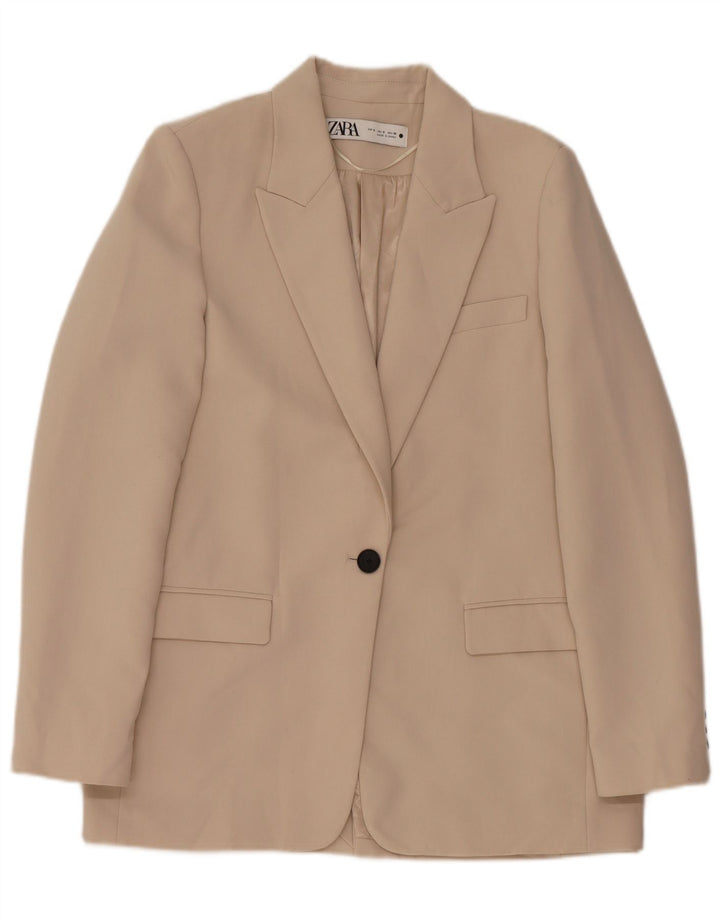 Jaqueta blazer feminina Zara com 1 botão Reino Unido 10 pequeno poliéster bege