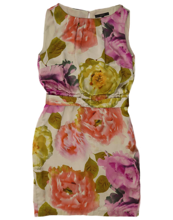 Vestido feminino Coast sem mangas com bainha UK 12 seda floral multicolorida média