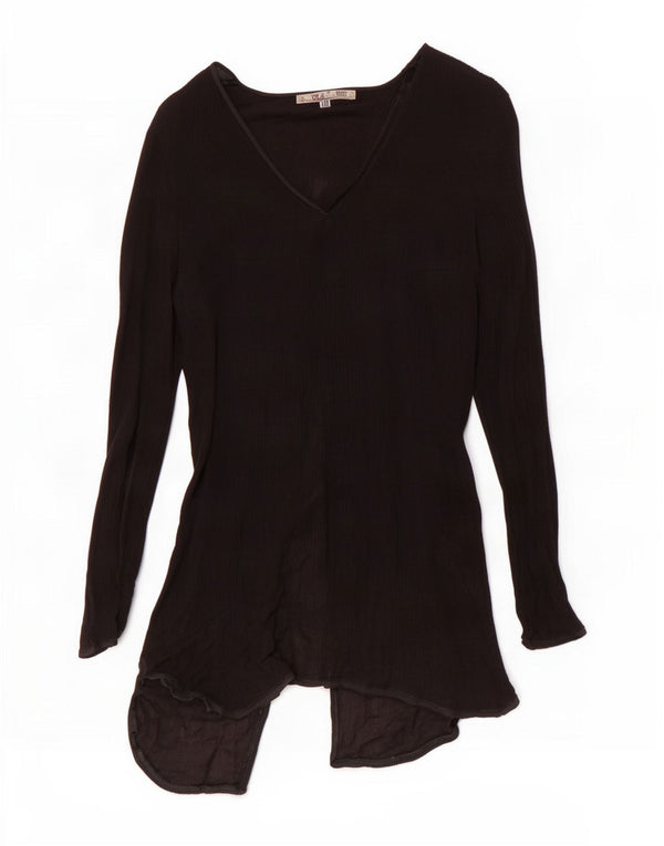 Zara blusa feminina manga comprida top UK 6 XS preto viscose