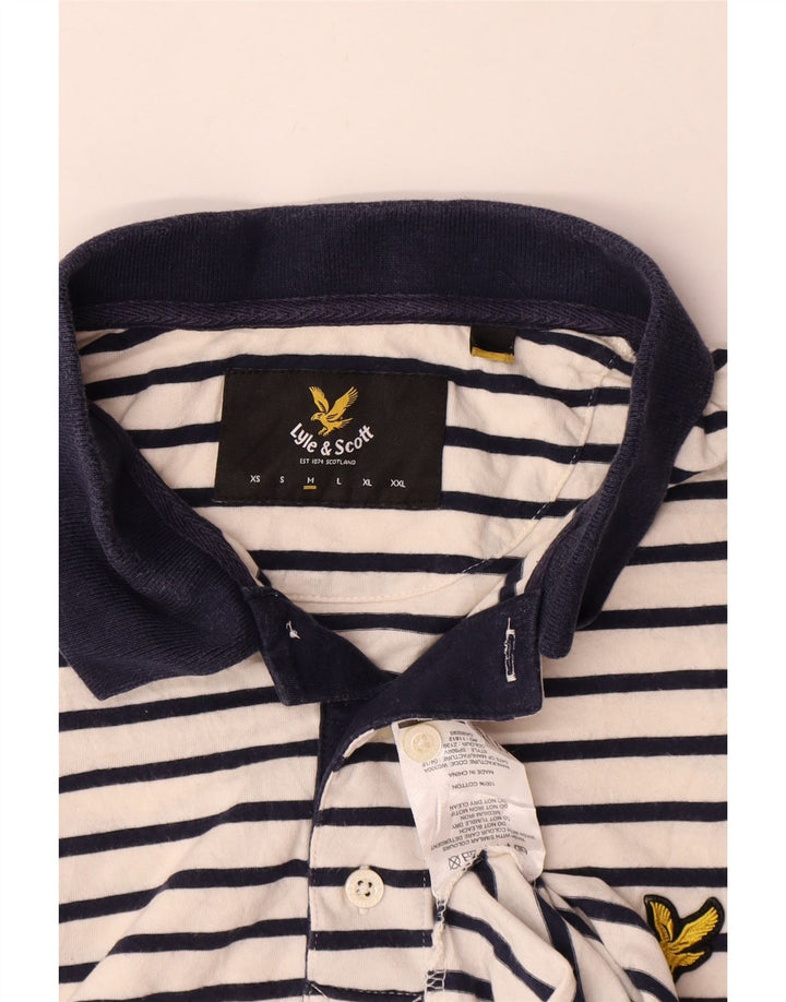 Camisa polo masculina de rugby Lyle & Scott de algodão listrado branco médio