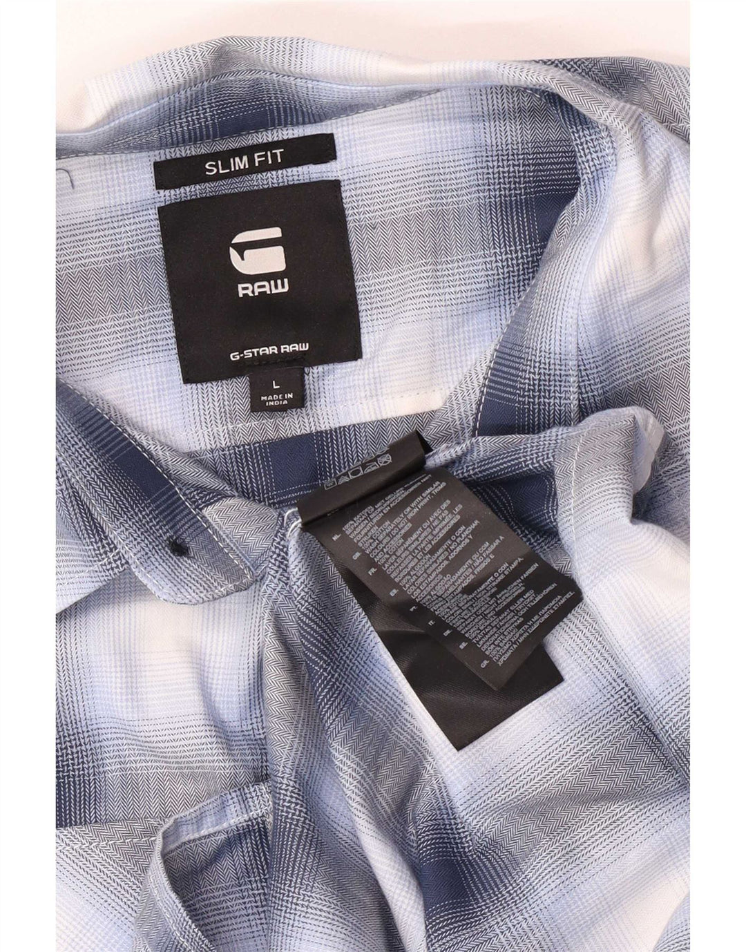 Camisa masculina G-Star Slim Fit grande algodão xadrez azul