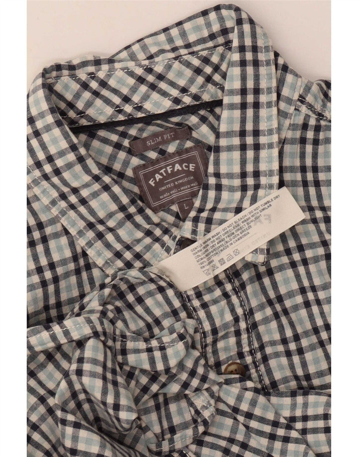 Camisa masculina slim fit Fat Face grande algodão guingão azul