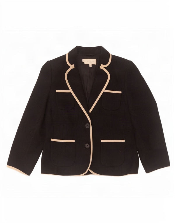 Jaqueta blazer feminina Hobbs com 2 botões e manga 3/4 Reino Unido 10 pequena lã preta