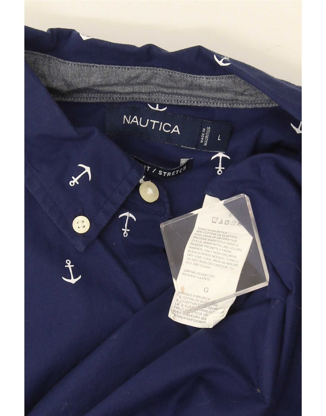 Camisa masculina Nautica Stretch manga curta com estampa abstrata grande azul marinho