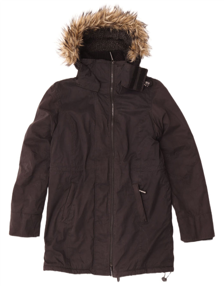 Jaqueta Parka com capuz feminina Superdry UK 14 grande poliéster preto