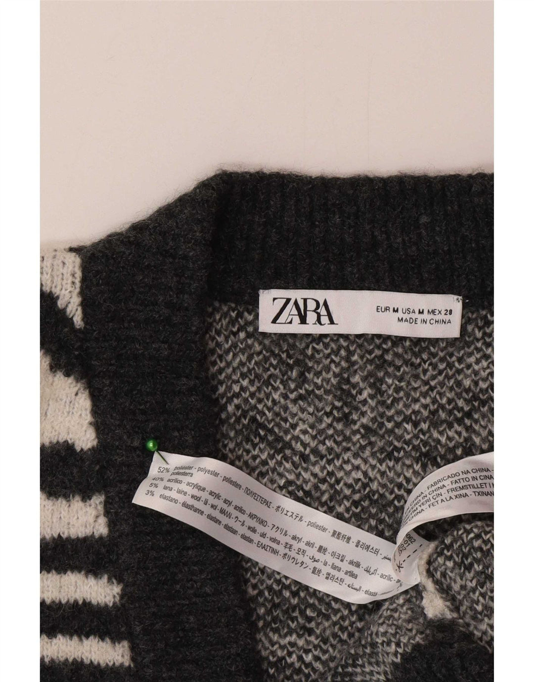 Suéter cardigã feminino grande Zara Reino Unido 14 cinza médio com estampa animal