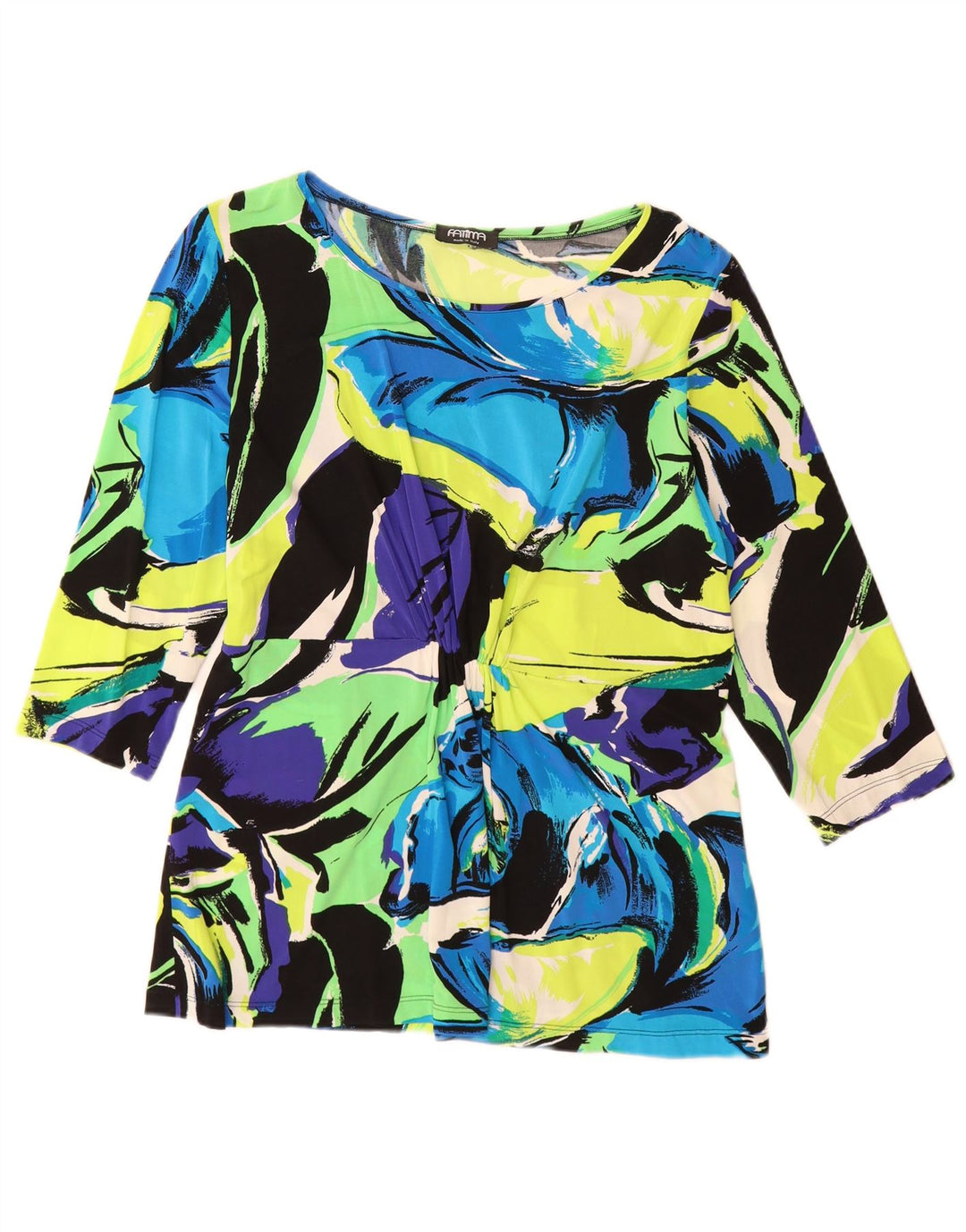 Top feminino vintage manga 3/4 Reino Unido 12 viscose floral multicolorida média