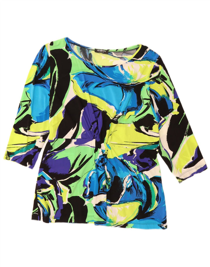 Top feminino vintage manga 3/4 Reino Unido 12 viscose floral multicolorida média