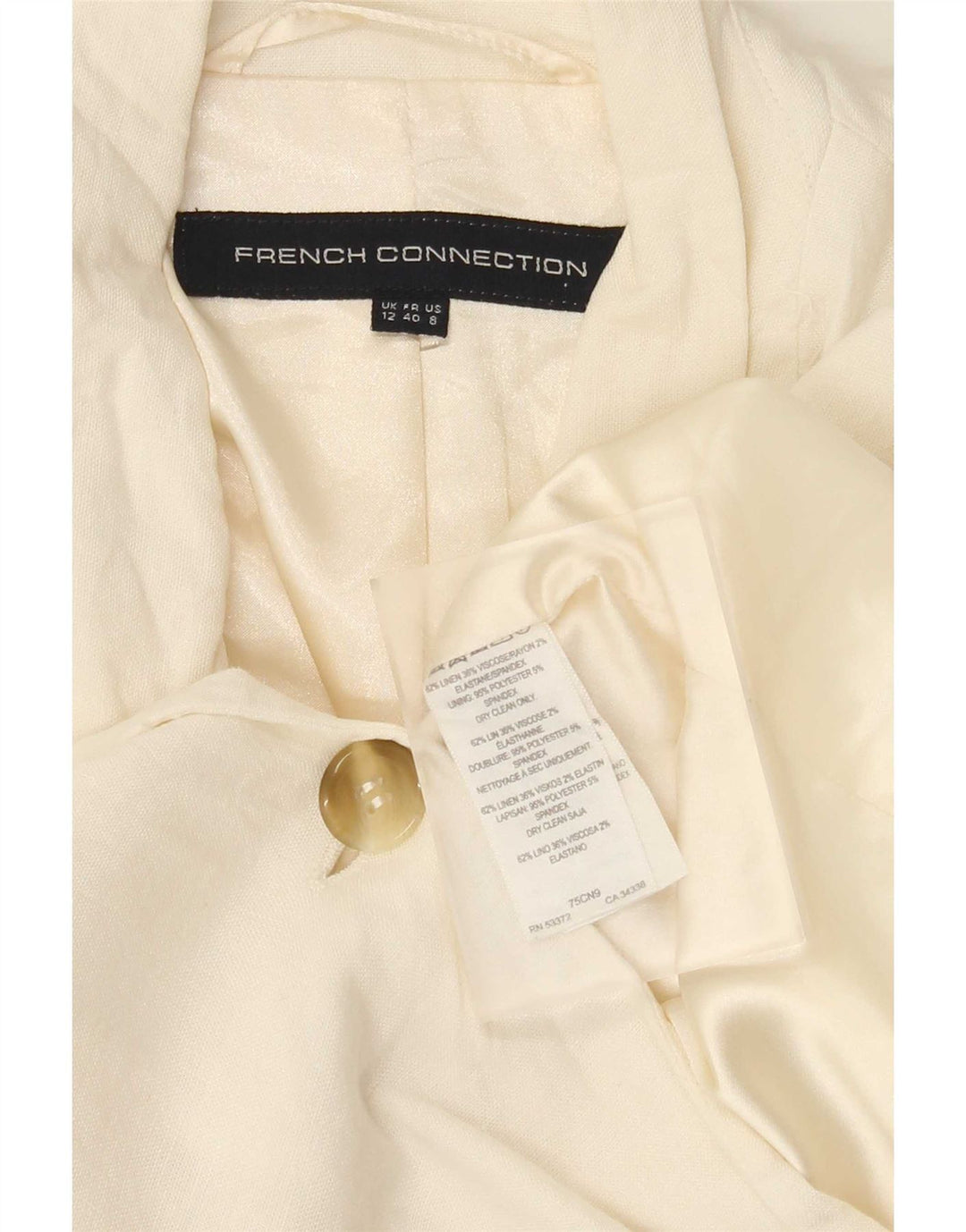 Jaqueta blazer feminina de 1 botão French Connection UK 12 linho branco médio