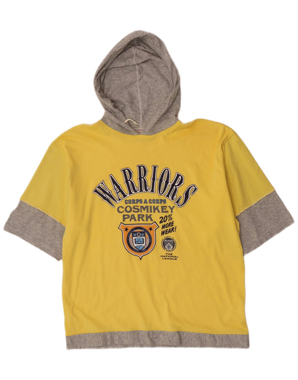 Camiseta masculina vintage com capuz gráfico grande bloco colorido amarelo