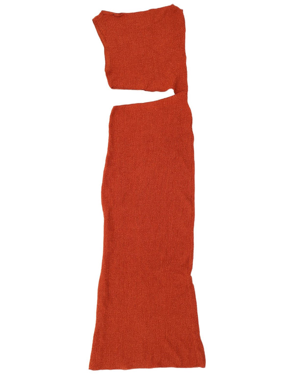 Zara Vestido feminino maxi bodycon recortado poliéster marrom médio