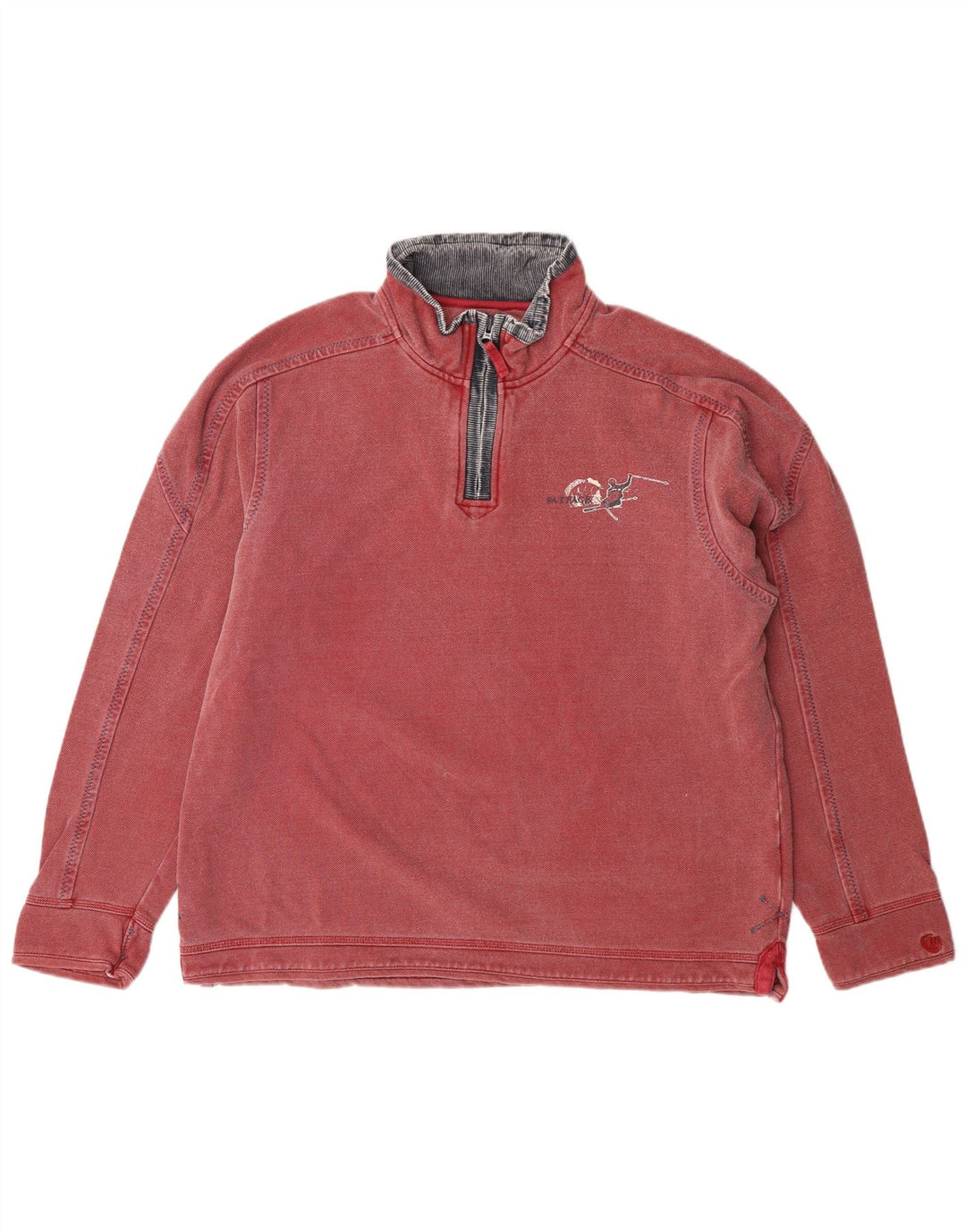 FAT FACE Mens Gráfico Zip Neck Moletom Jumper Médio Algodão Vermelho
