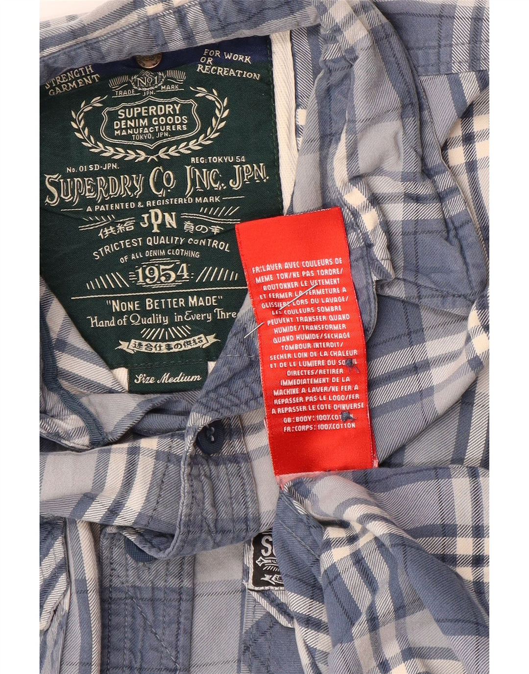 Camisa masculina de flanela Superdry algodão xadrez azul médio