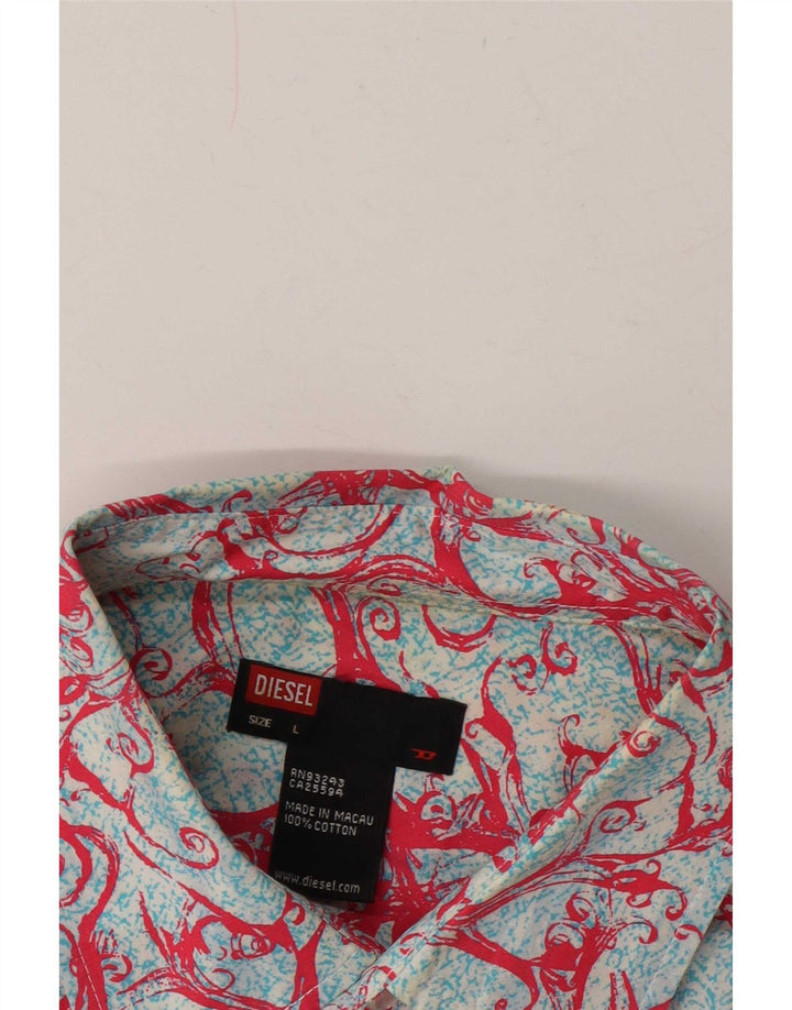 Diesel Mens Abstract Pattern Camisa de manga curta grande azul