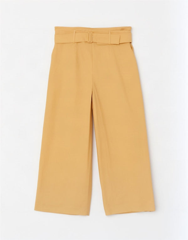 Calça feminina Topshop cintura alta cortada Reino Unido 14 grande W34 L26 amarelo