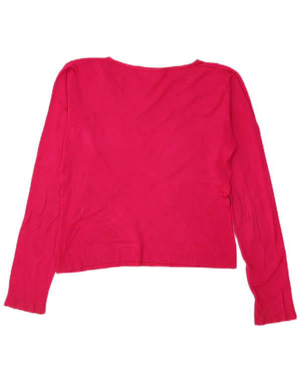 Zara Womens Crop V-Neck Jumper Sweater UK 16 Large Pink Rayon