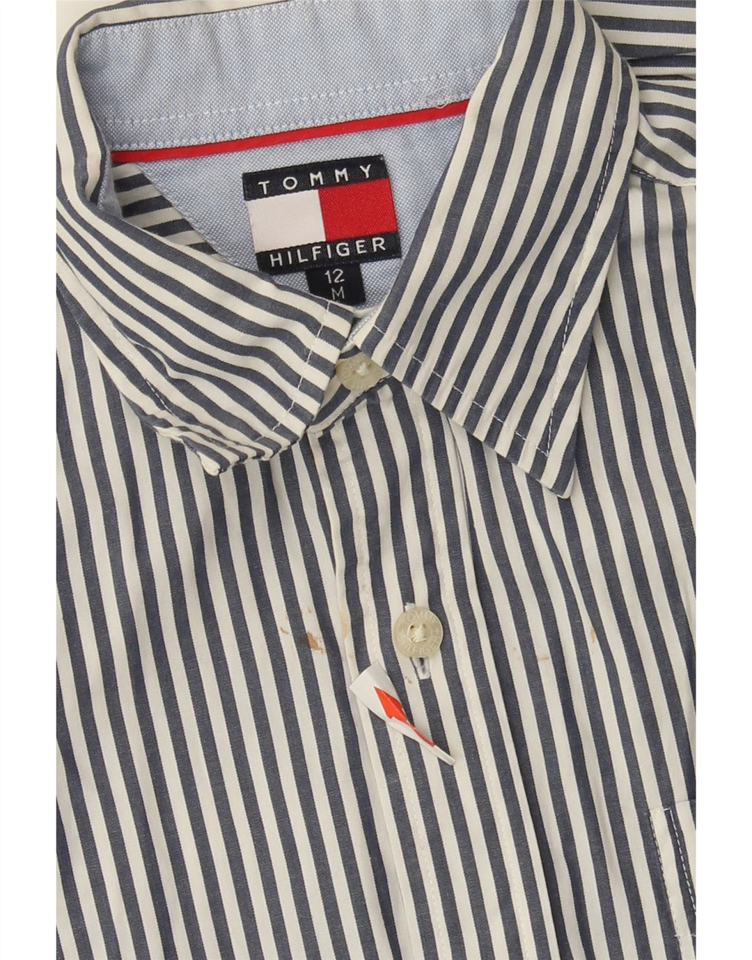 Camisa masculina Tommy Hilfiger 11-12 anos algodão listrado azul médio