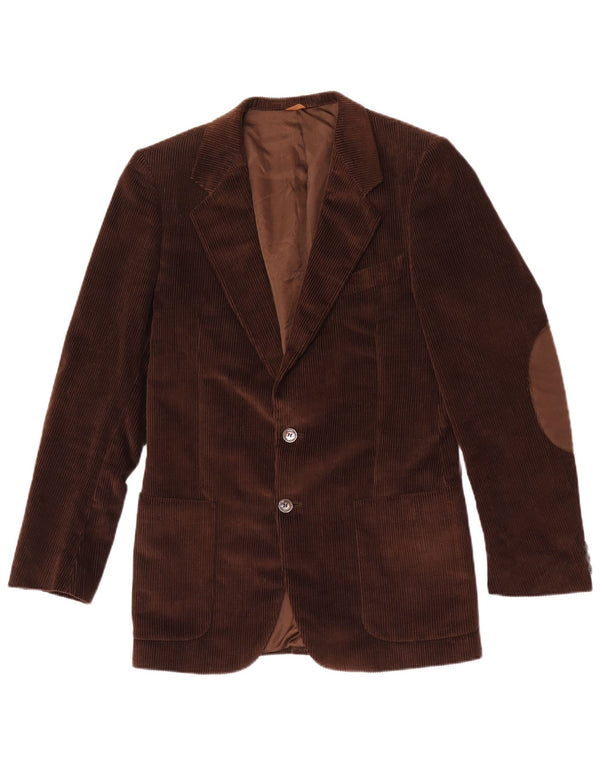 Jaqueta blazer masculina vintage de veludo cotelê com 2 botões UK 36 pequena marrom