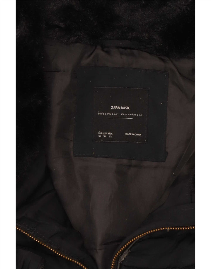 Jaqueta acolchoada com capuz feminina Zara UK 18 XL poliéster preto