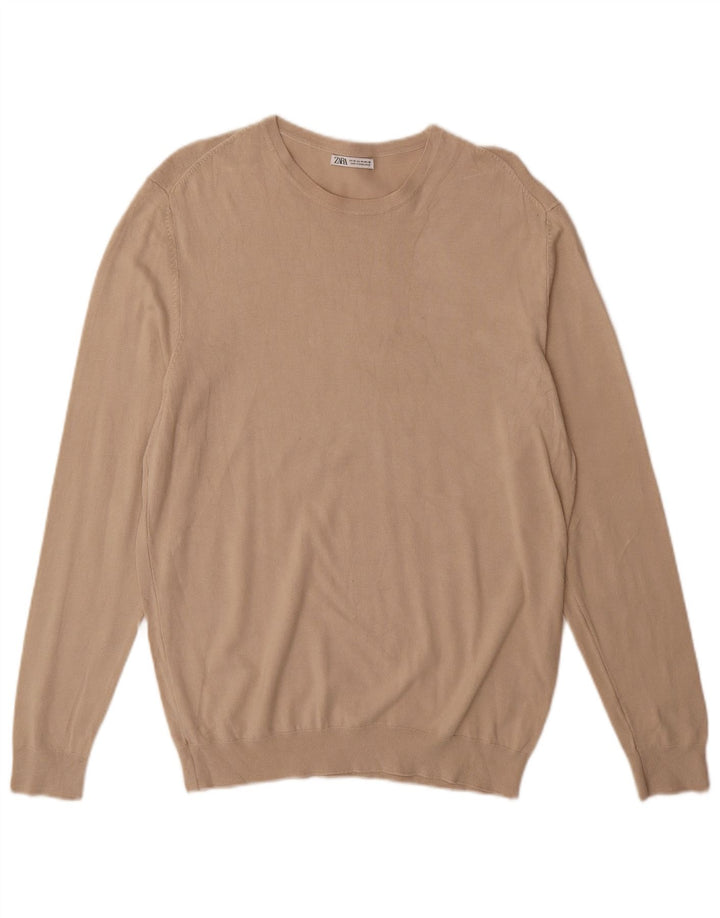 Suéter masculino ZARA com gola redonda e viscose bege médio