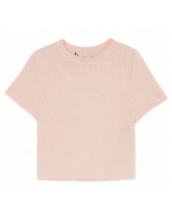 Zara Camiseta Feminina Crop Top UK 10 Pequena Off White Viscose