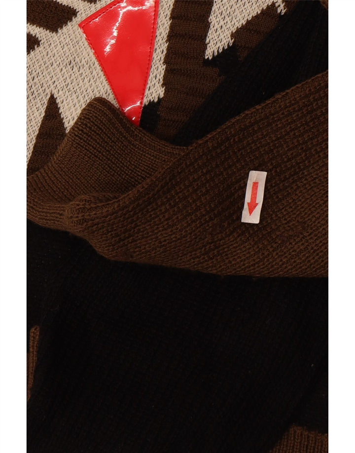 Suéter cardigã masculino Kansai Yamamoto com estampa gráfica marrom médio de lã colorblock
