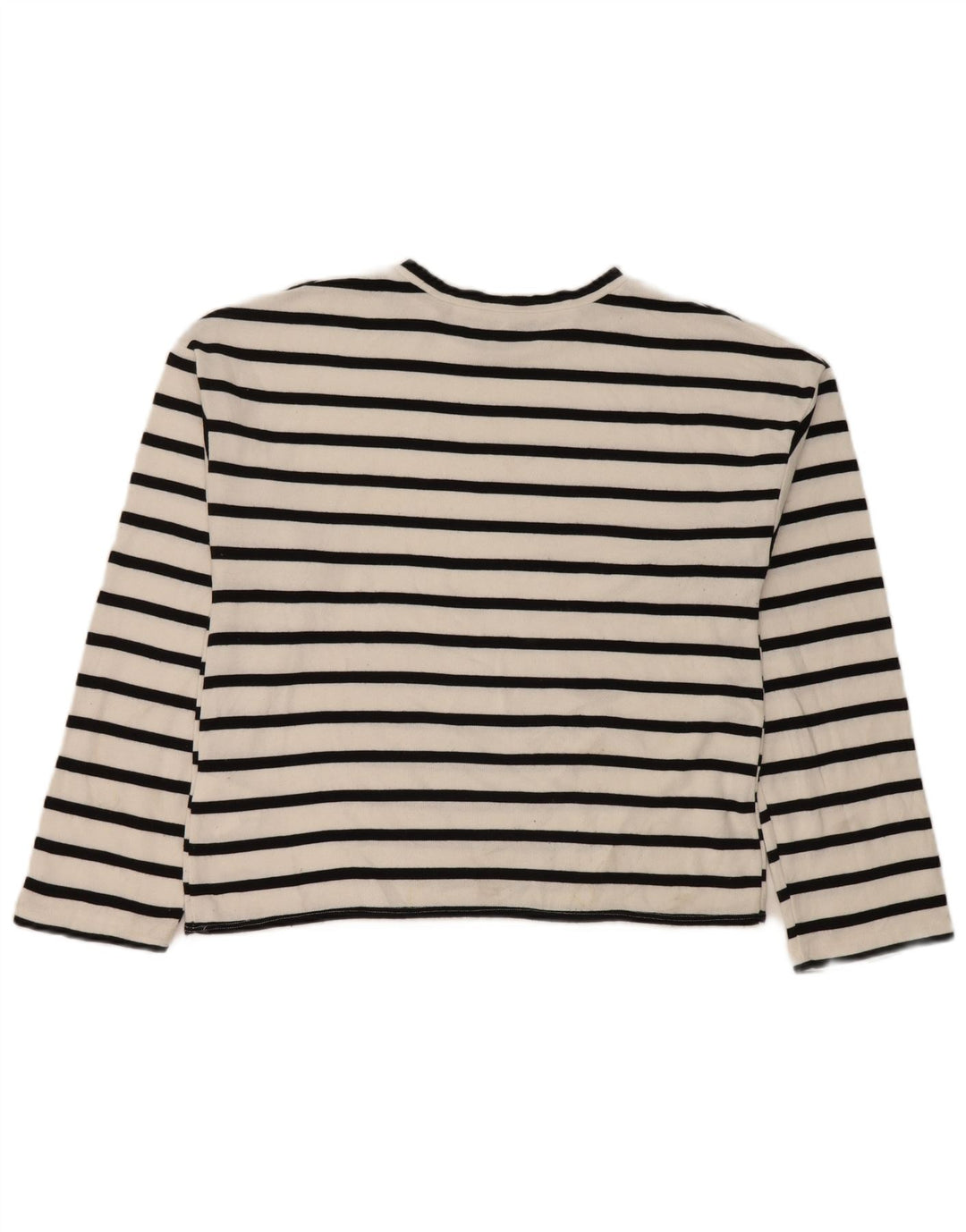 Top feminino Zara manga comprida UK 14 viscose listrada branca média