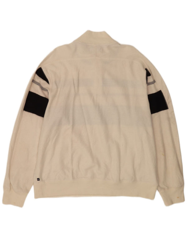 Chaps Mens Button Neck Sweatshirt Jumper 2XL White Colourblock Cotton