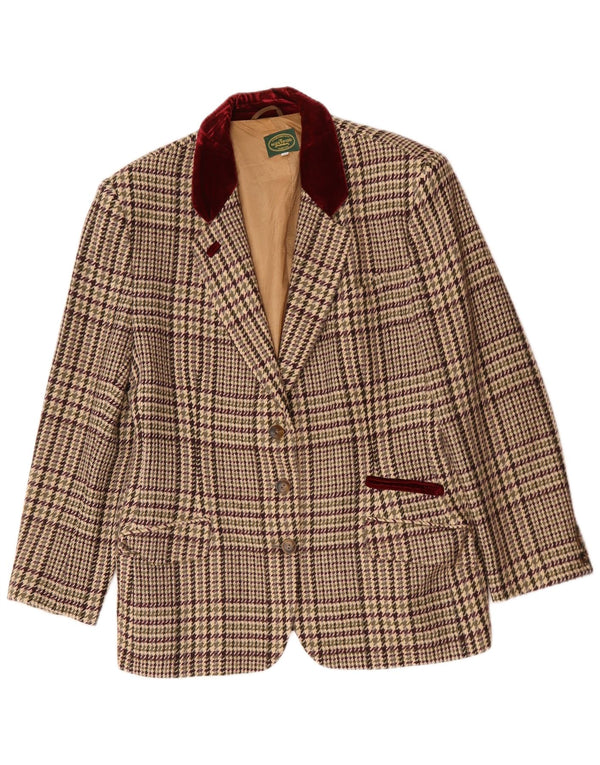 Jaqueta blazer feminina vintage com 3 botões IT 48 XL bege xadrez lã virgem