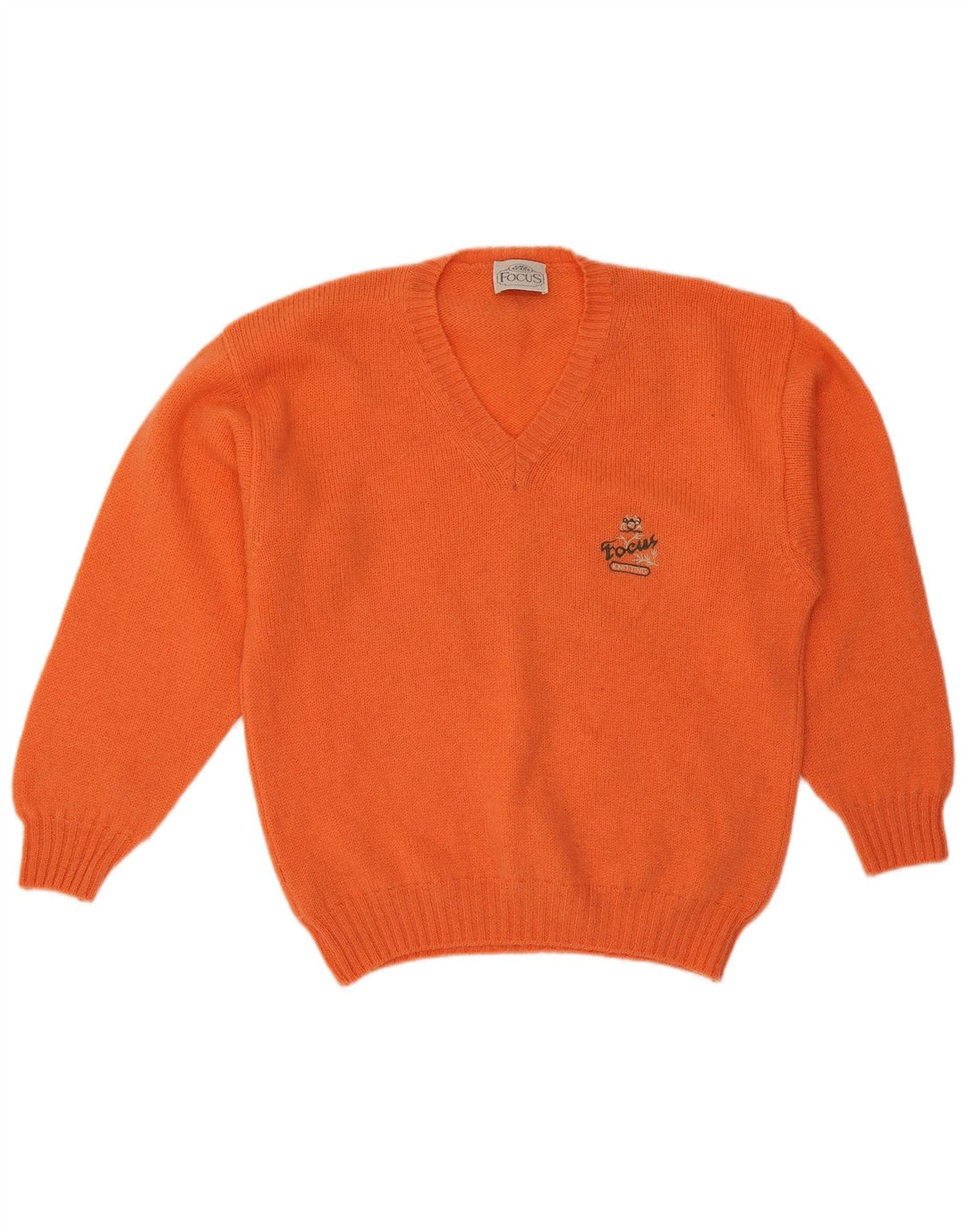 Suéter masculino vintage com decote em V grande lã laranja